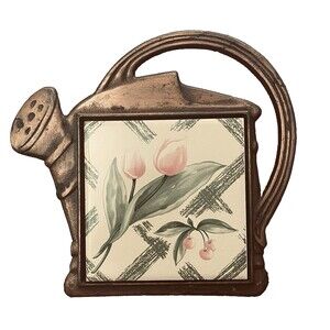Pfaltzgraff Garden Party Copper Tone Watering Can Trivet w/Tile Insert